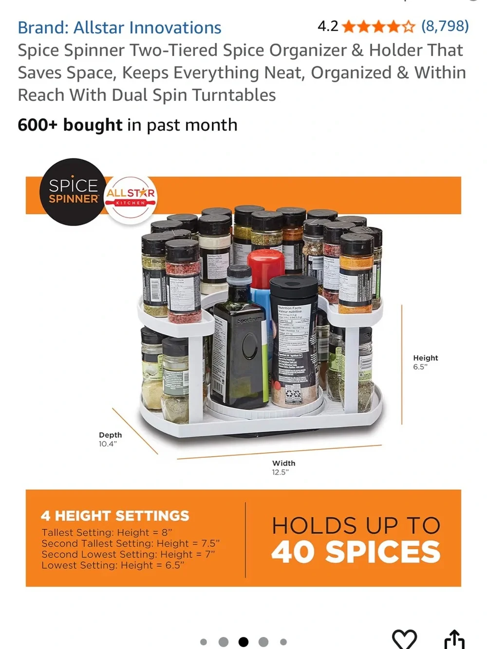 White Two-Tier Spice Spinner Organizer